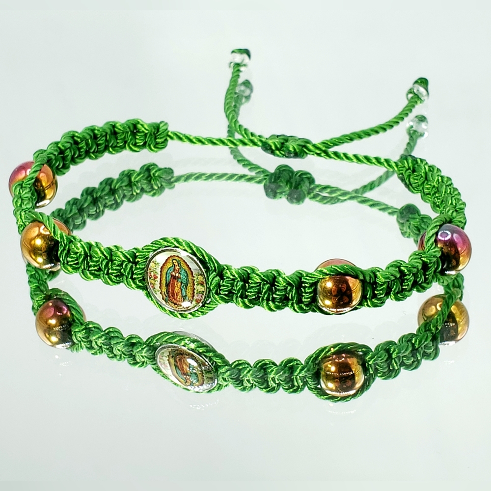 Lucky bracelet, green string our lady of guadalupe wristband, evil eye bracelet